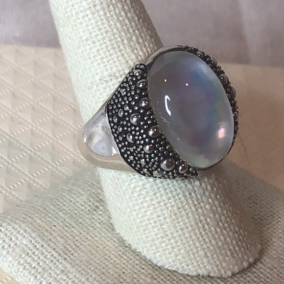 MICHAEL DAWKINS Starry Night Sterling Silver Mother of Pearl Doublet Ring 8-3/4 - Picture 12 of 14
